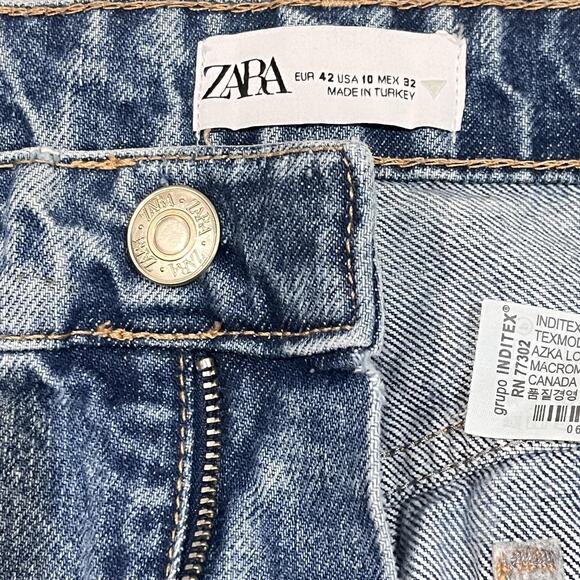 Zara Jeans Womens Size 10 Blue High Rise Wide Leg Raw Hem 100% Cotton Denim - Picture 6 of 8